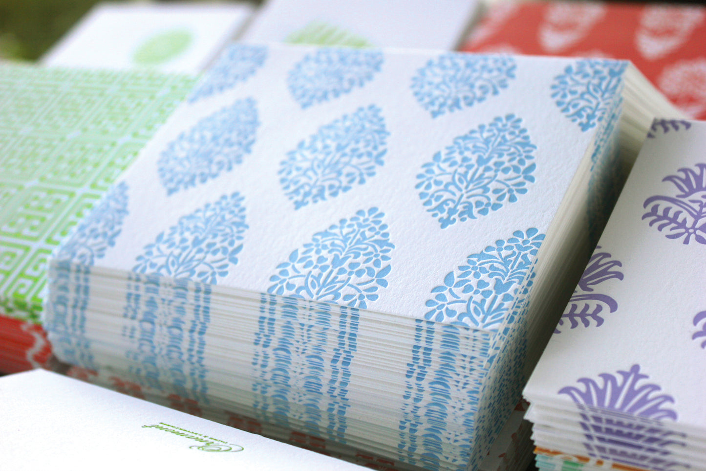 Blue Indian Branches Letterpress Card Set