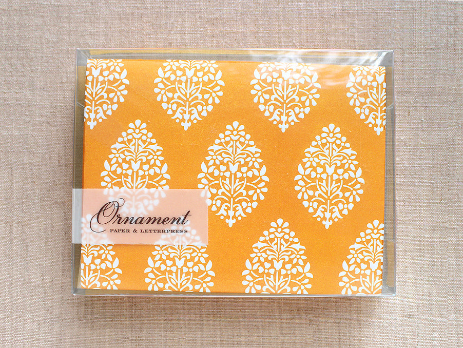 Letterpress Card Set with Orange Indian Ornament