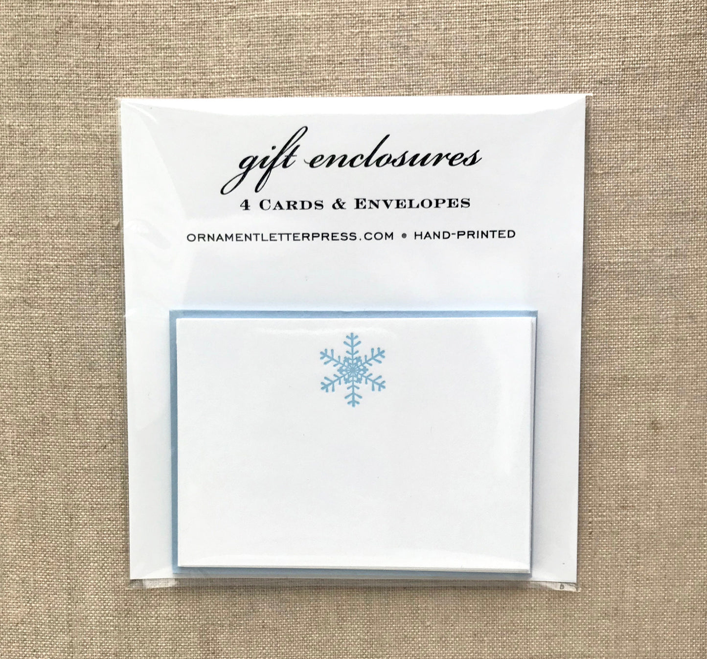 Set of four Gift Enclosures with Letterpress Snowflake