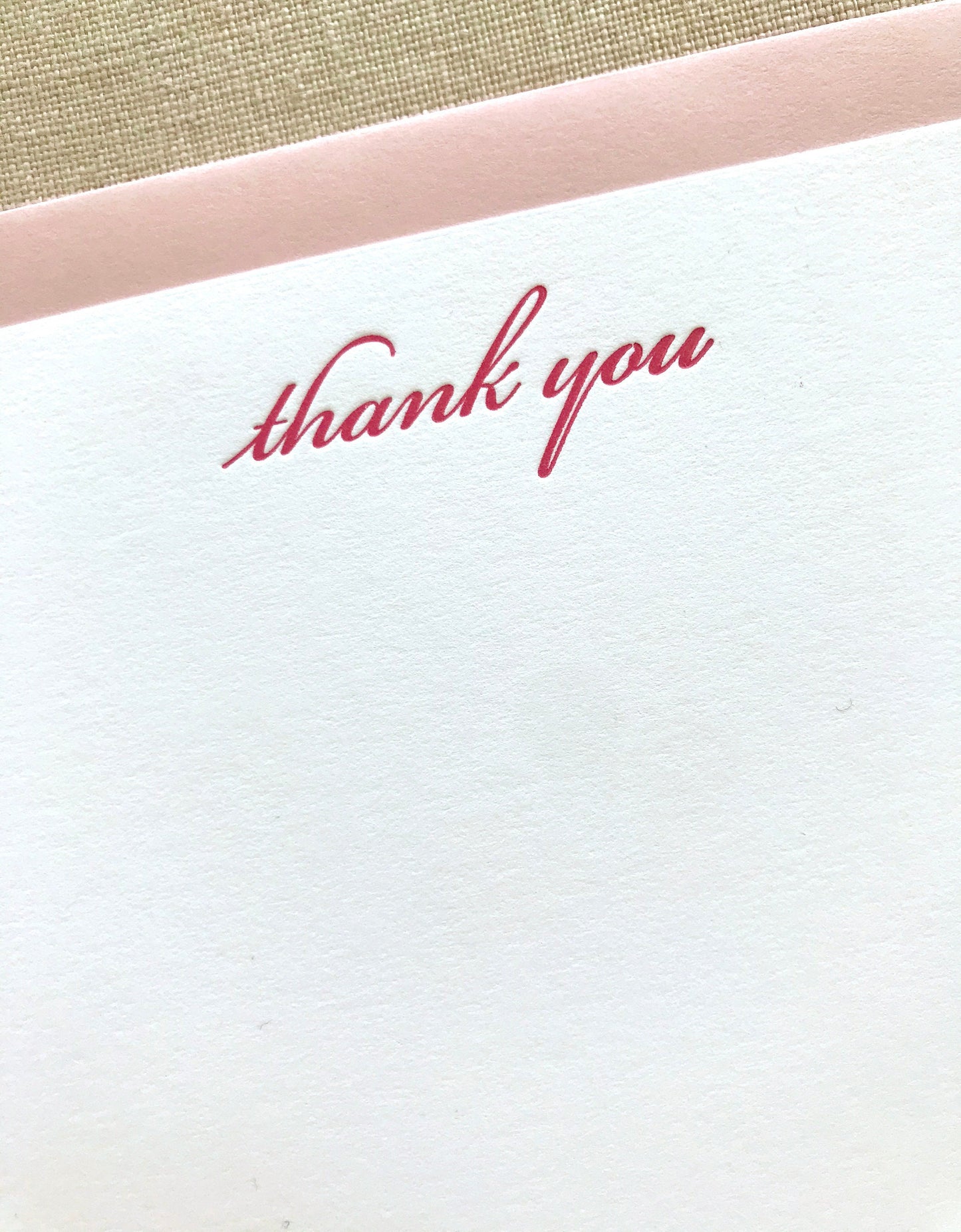 Flat Card Set with Letterpress Thank You in Pink
