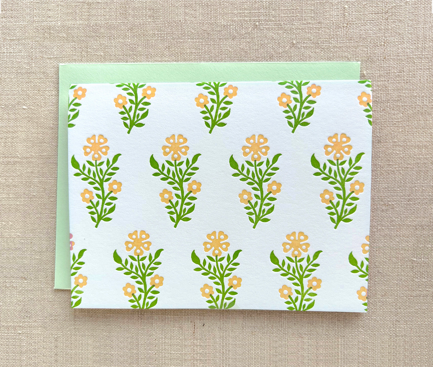 Letterpress Card Set with Hand Block Flowers