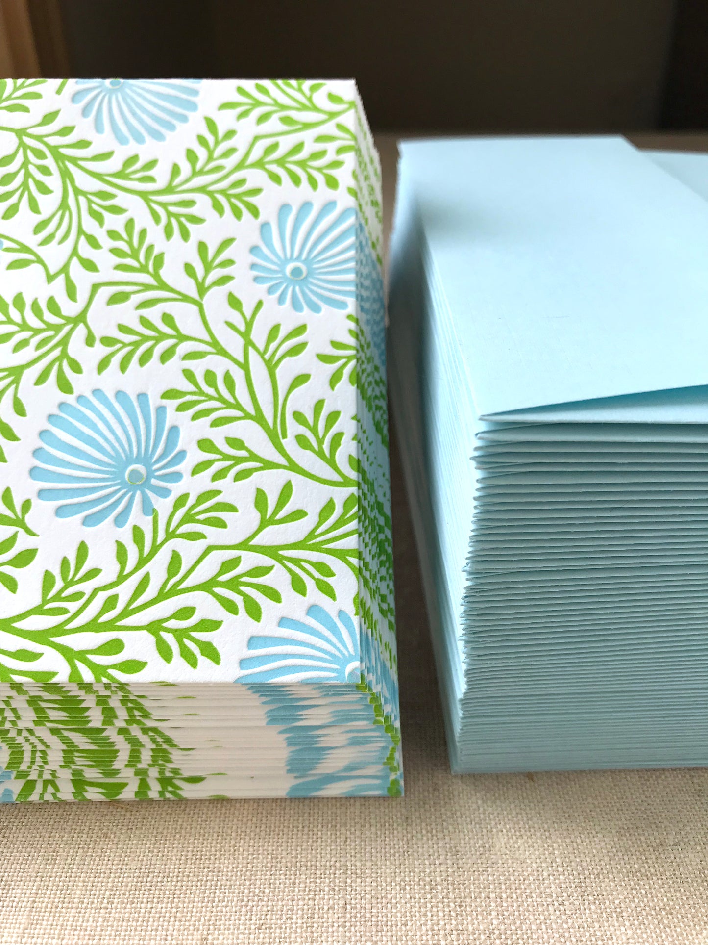 Letterpress Card Set with Blue Flowers