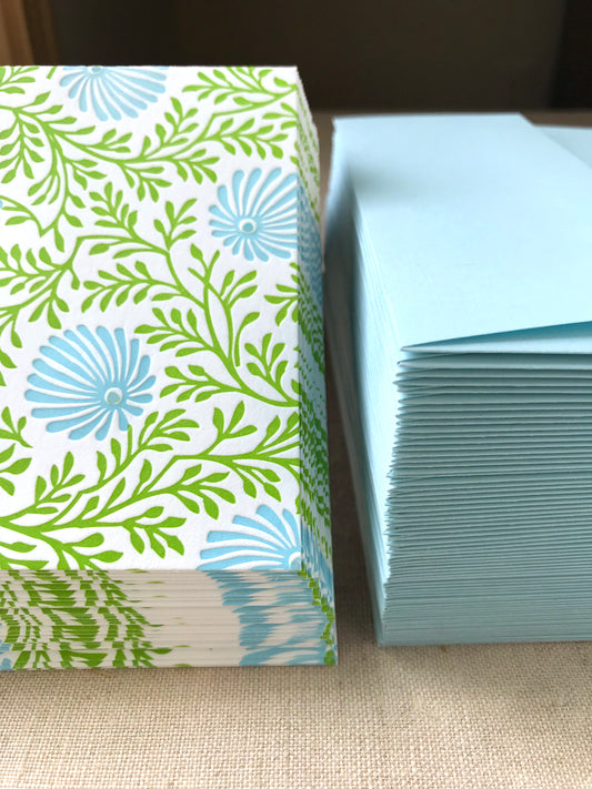 Letterpress Card Set with Blue Flowers