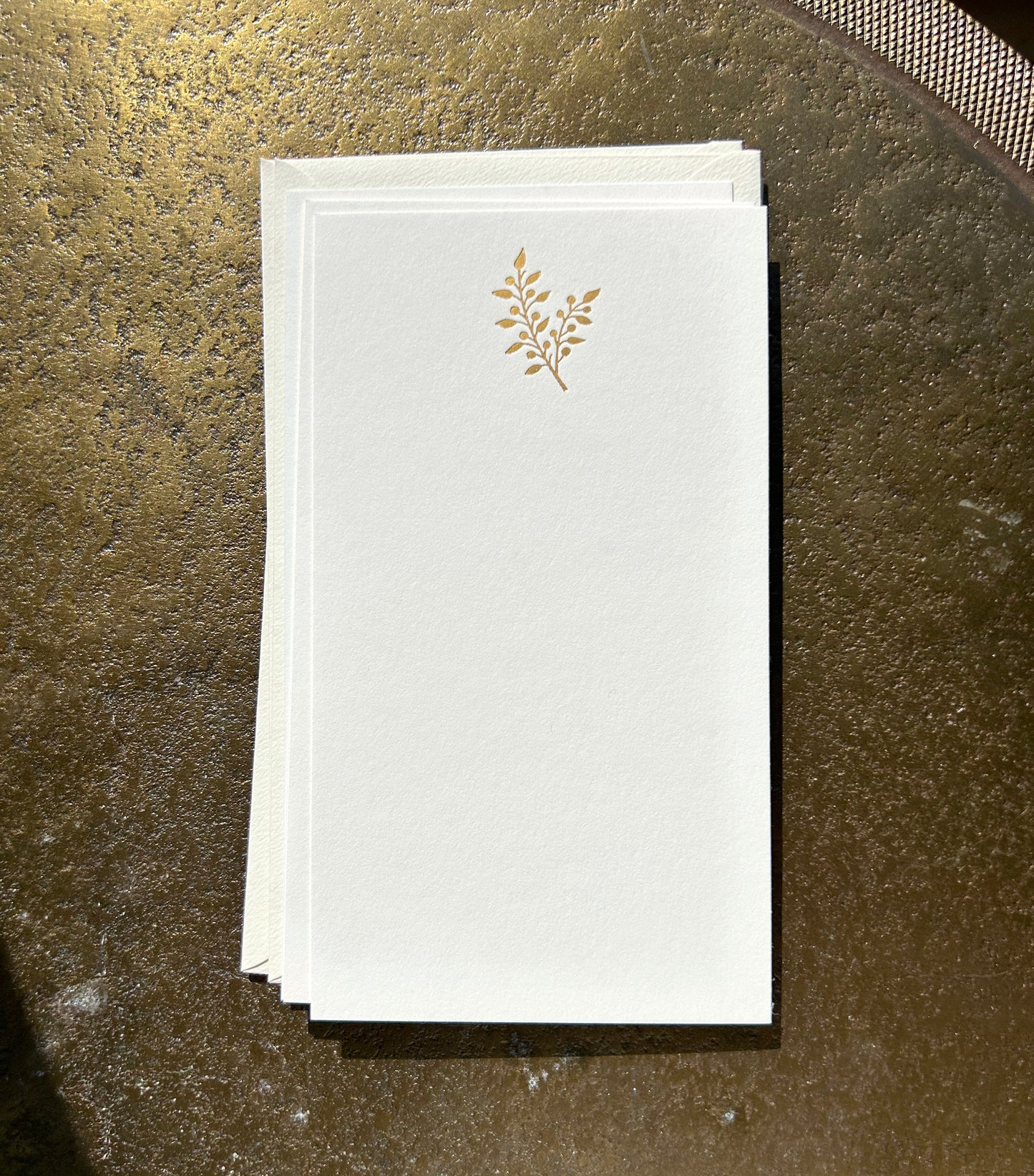 Flat Card Set with Gold Letterpress Branch (Vertical)