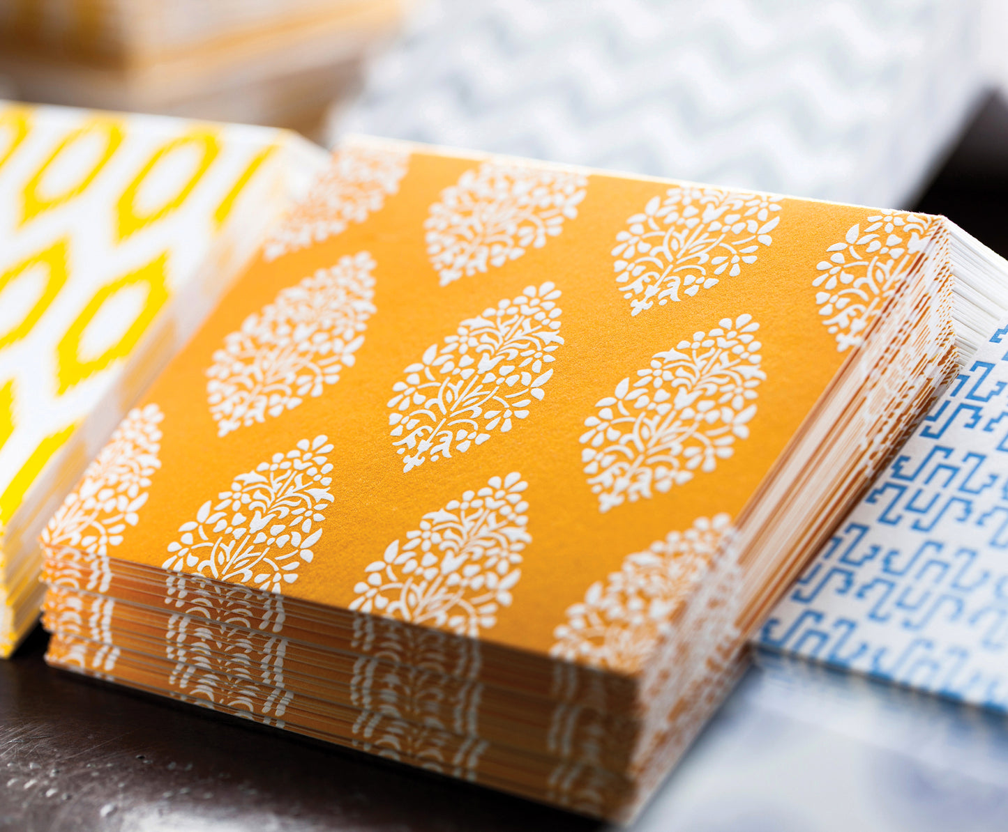Letterpress Card Set with Orange Indian Ornament