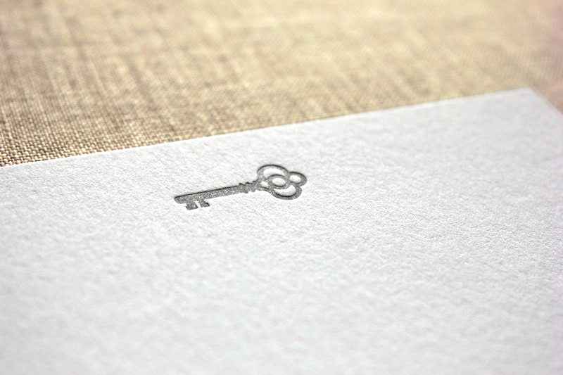 Flat Card Set with Letterpress Silver Key