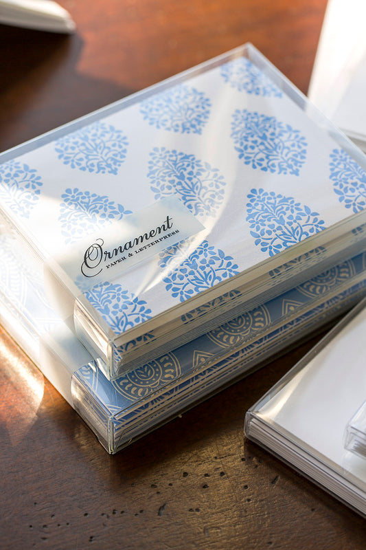 Blue Indian Branches Letterpress Card Set