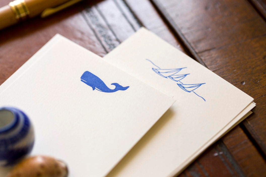 Flat Card Set with Letterpress Whale (vertical)