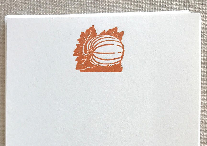 Flat Card Set with Letterpress Pumpkin (vertical)