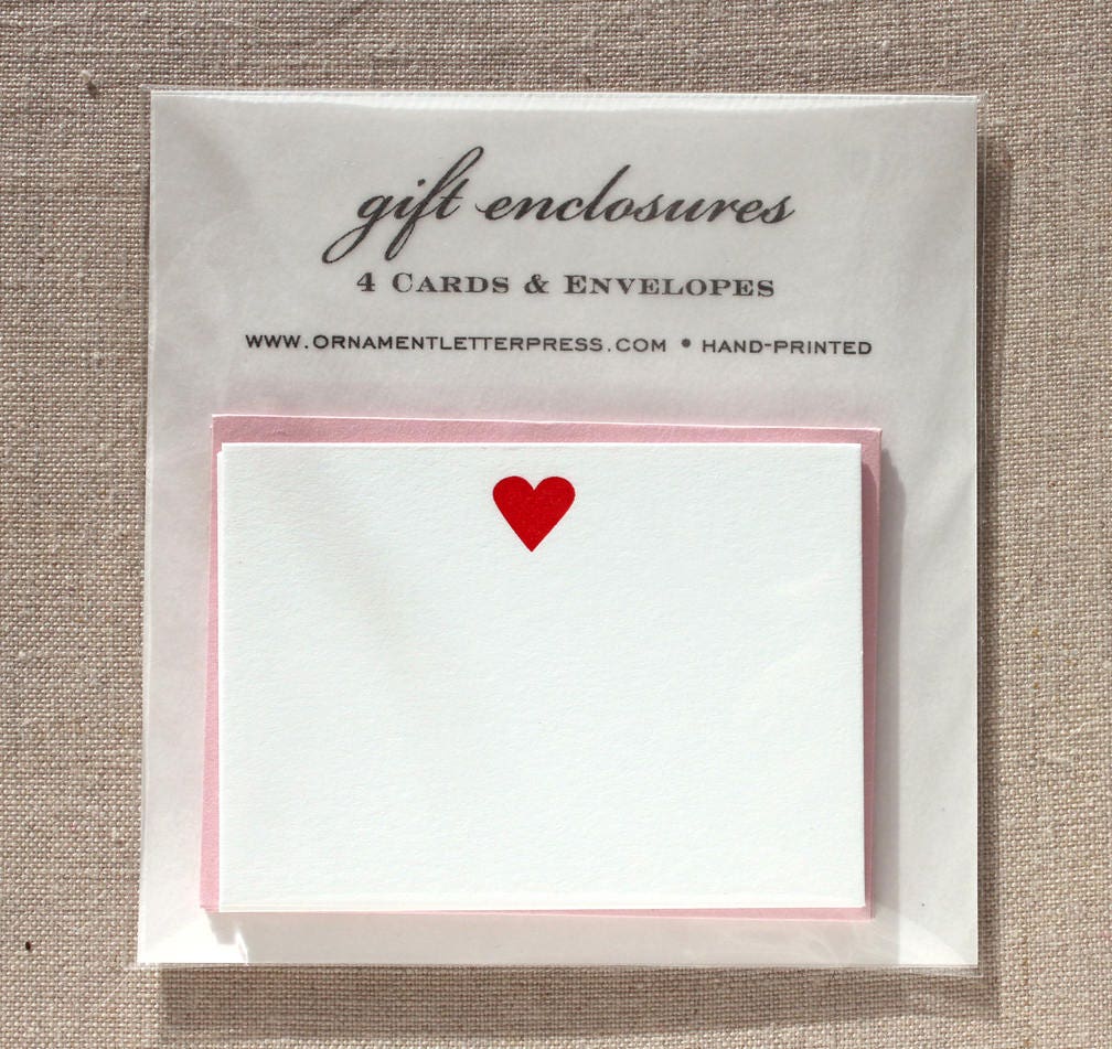 Set of four Gift Enclosures with Letterpress Heart