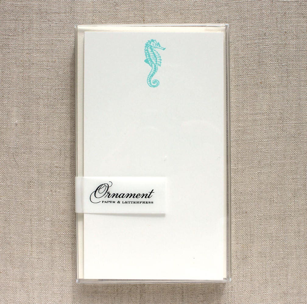 Flat Card Set with Letterpress Seahorse (vertical)