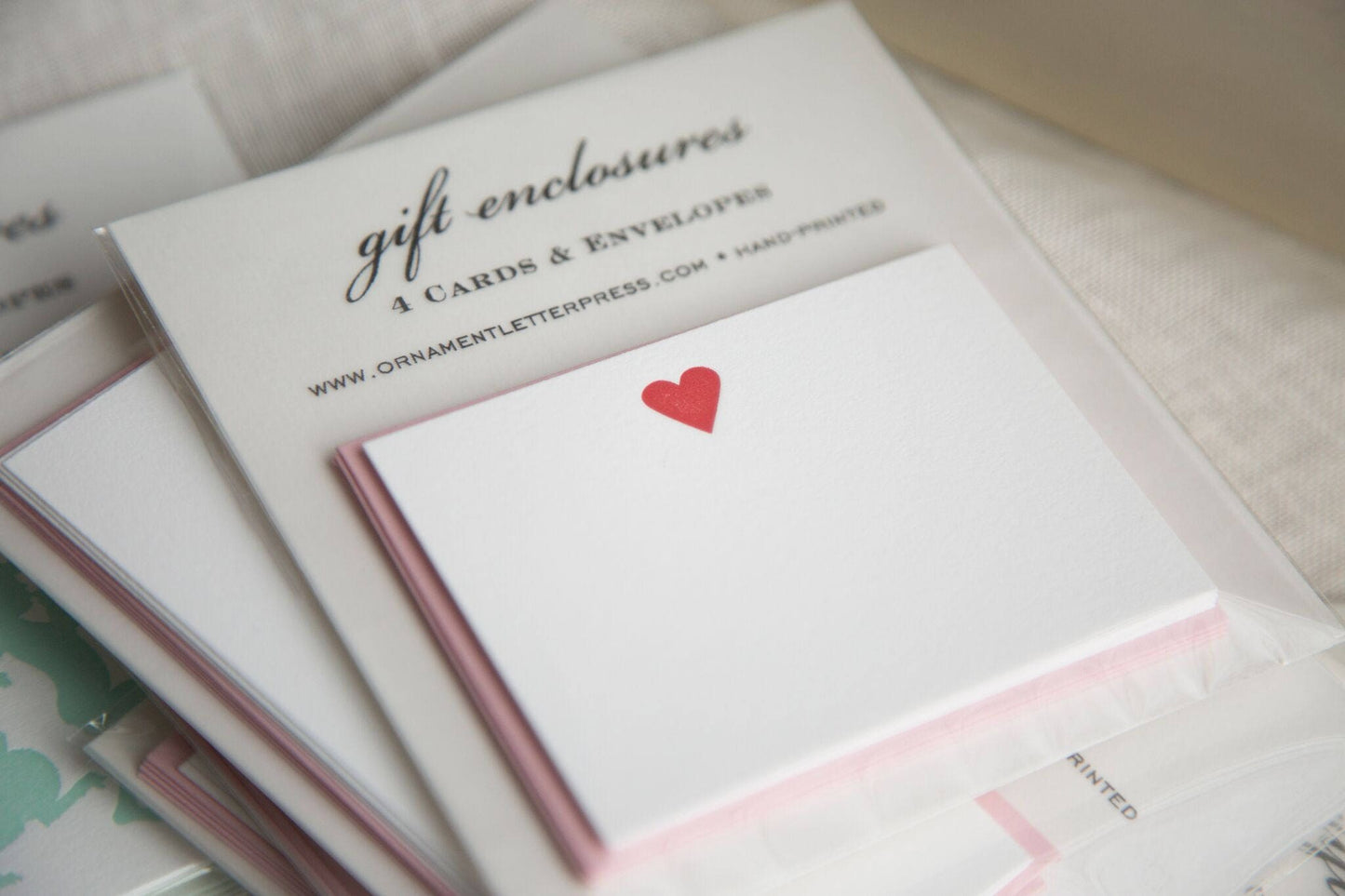 Set of four Gift Enclosures with Letterpress Heart