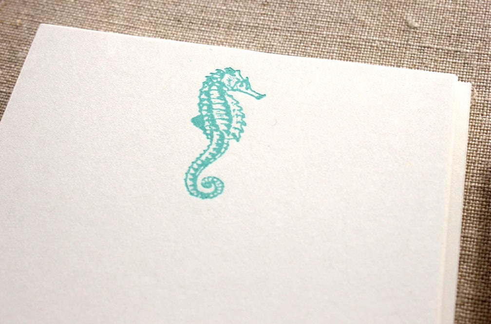 Flat Card Set with Letterpress Seahorse (vertical)