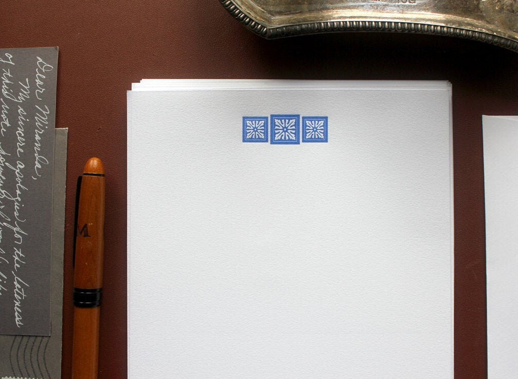 Cotton Writing Paper with Letterpress Italian Tile Motif