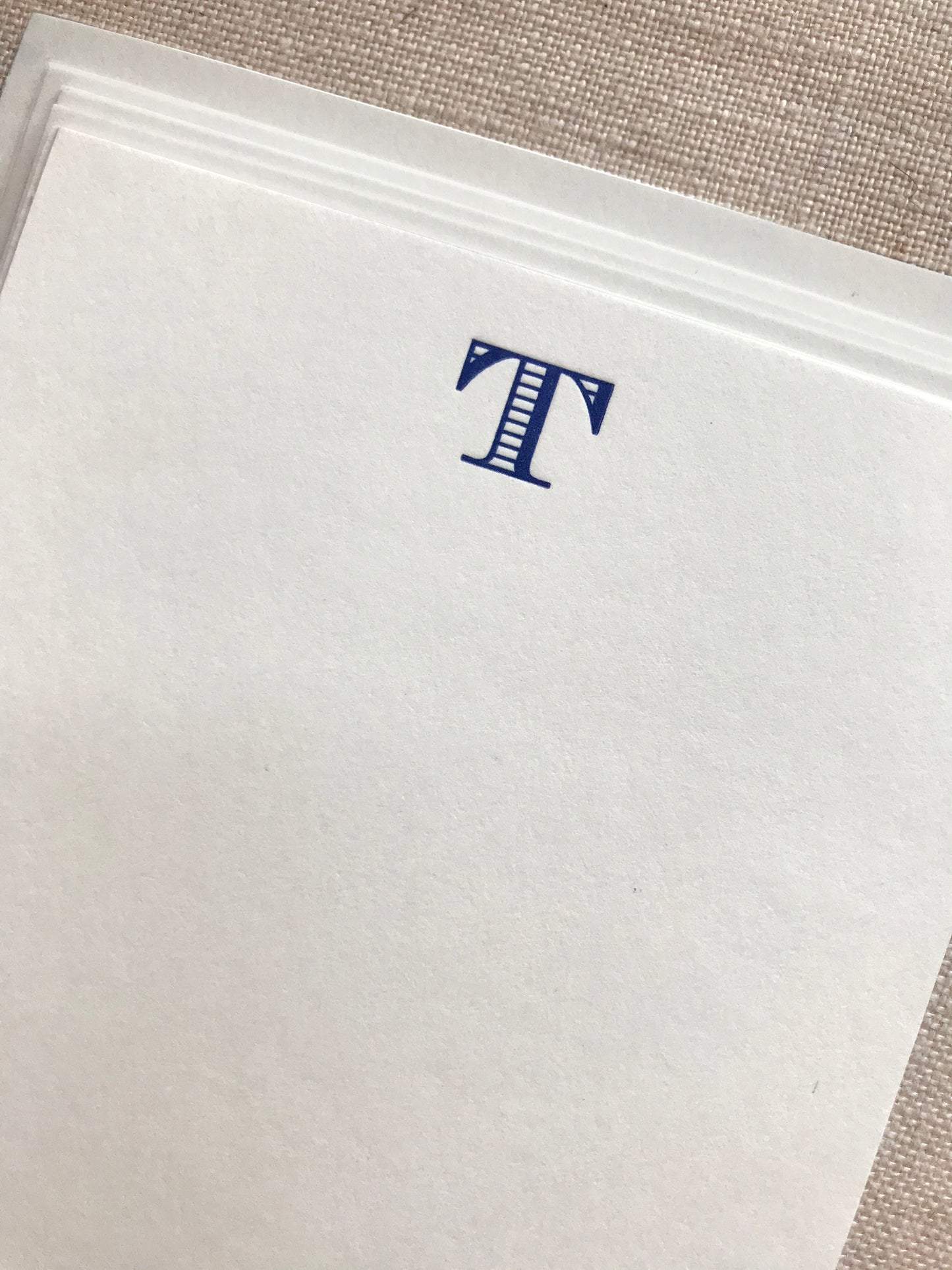 Flat Card Set with Letterpress Initial in Midnight Blue ink