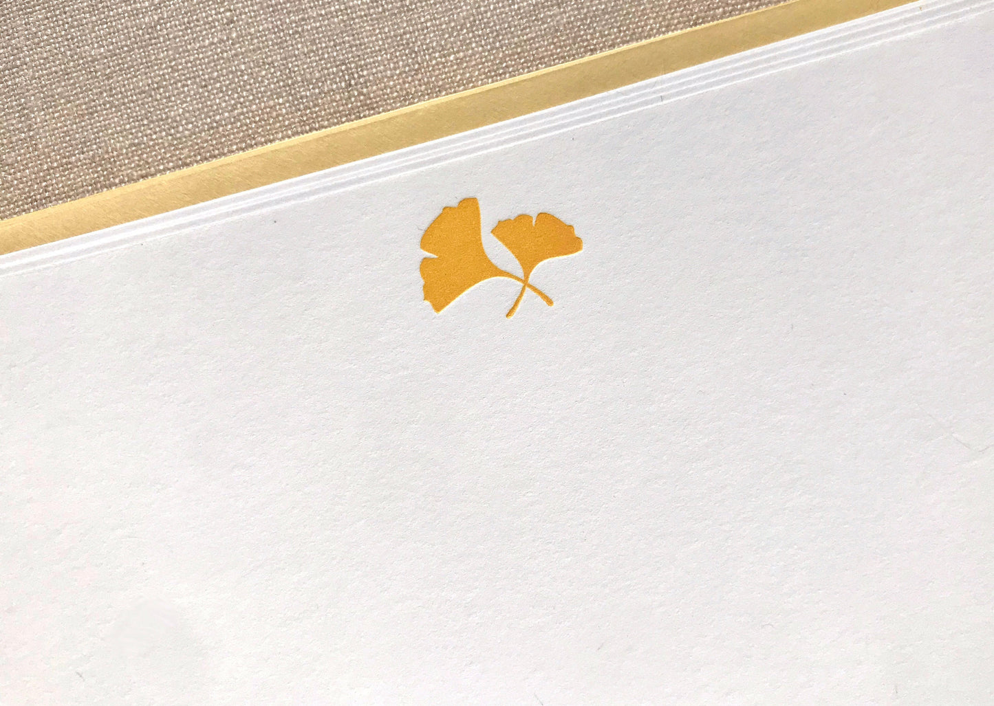 Flat Card Set with Letterpress Gingko Leaves