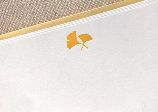 Flat Card Set with Letterpress Gingko Leaves