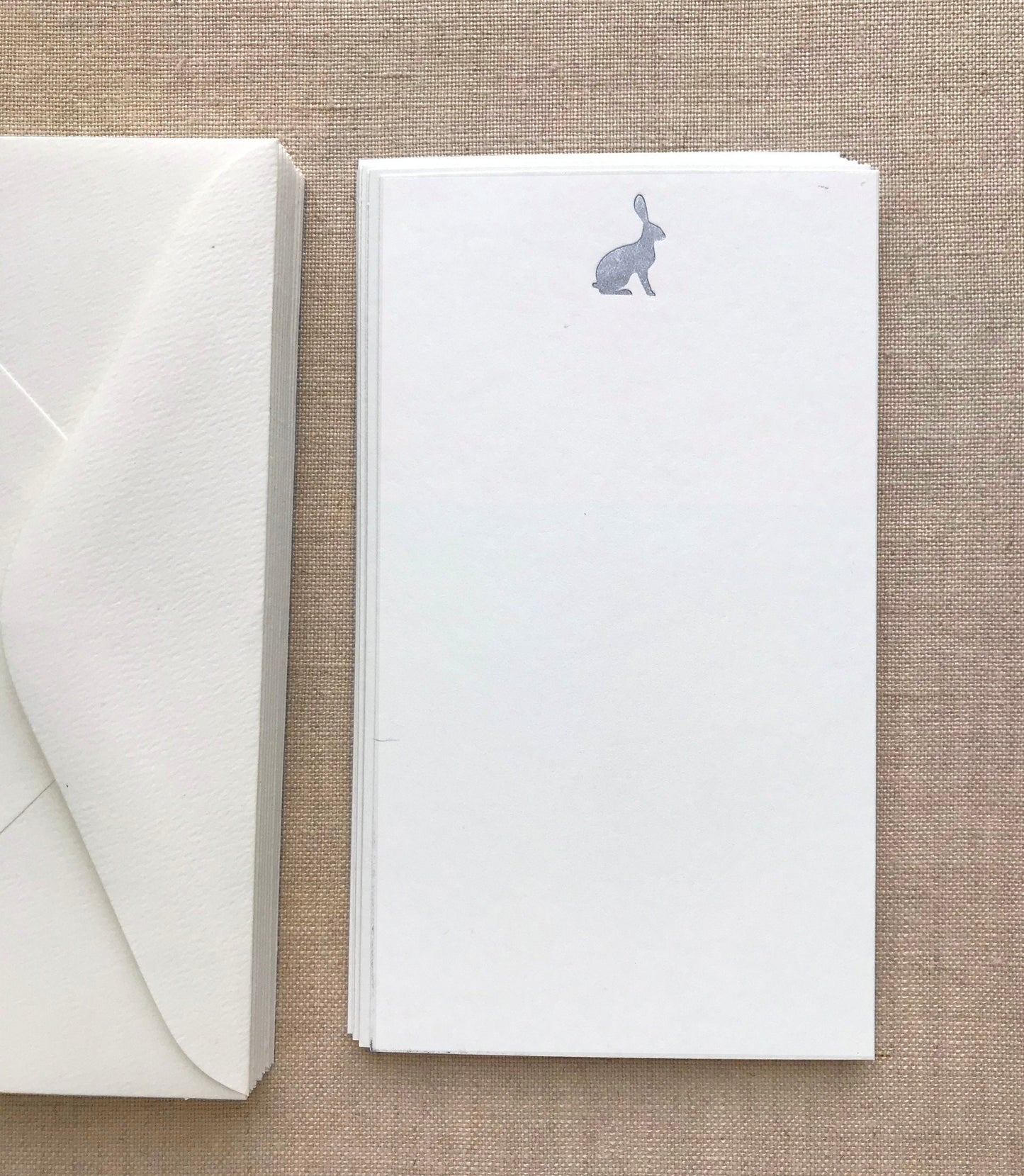 Flat Card Set with Silver Letterpress Rabbit (vertical)