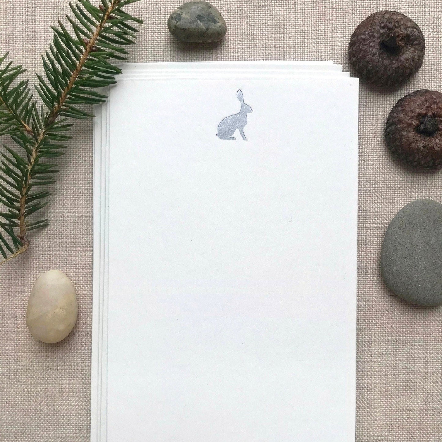 Flat Card Set with Silver Letterpress Rabbit (vertical)