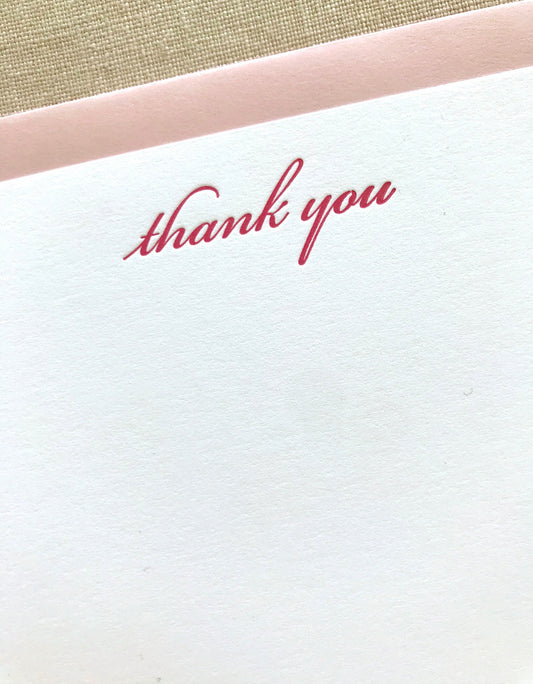 Flat Card Set with Letterpress Thank You in Pink