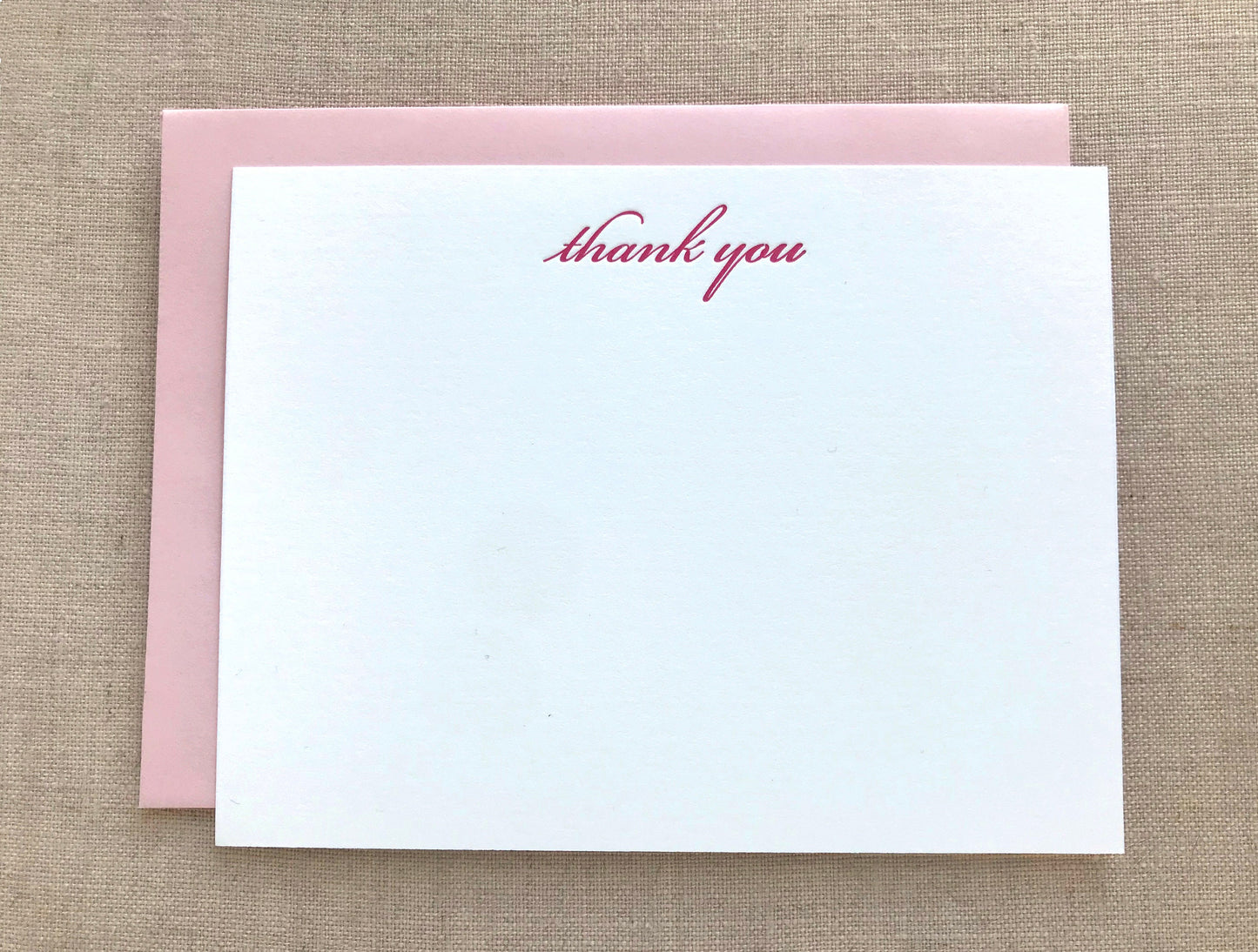 Flat Card Set with Letterpress Thank You in Pink