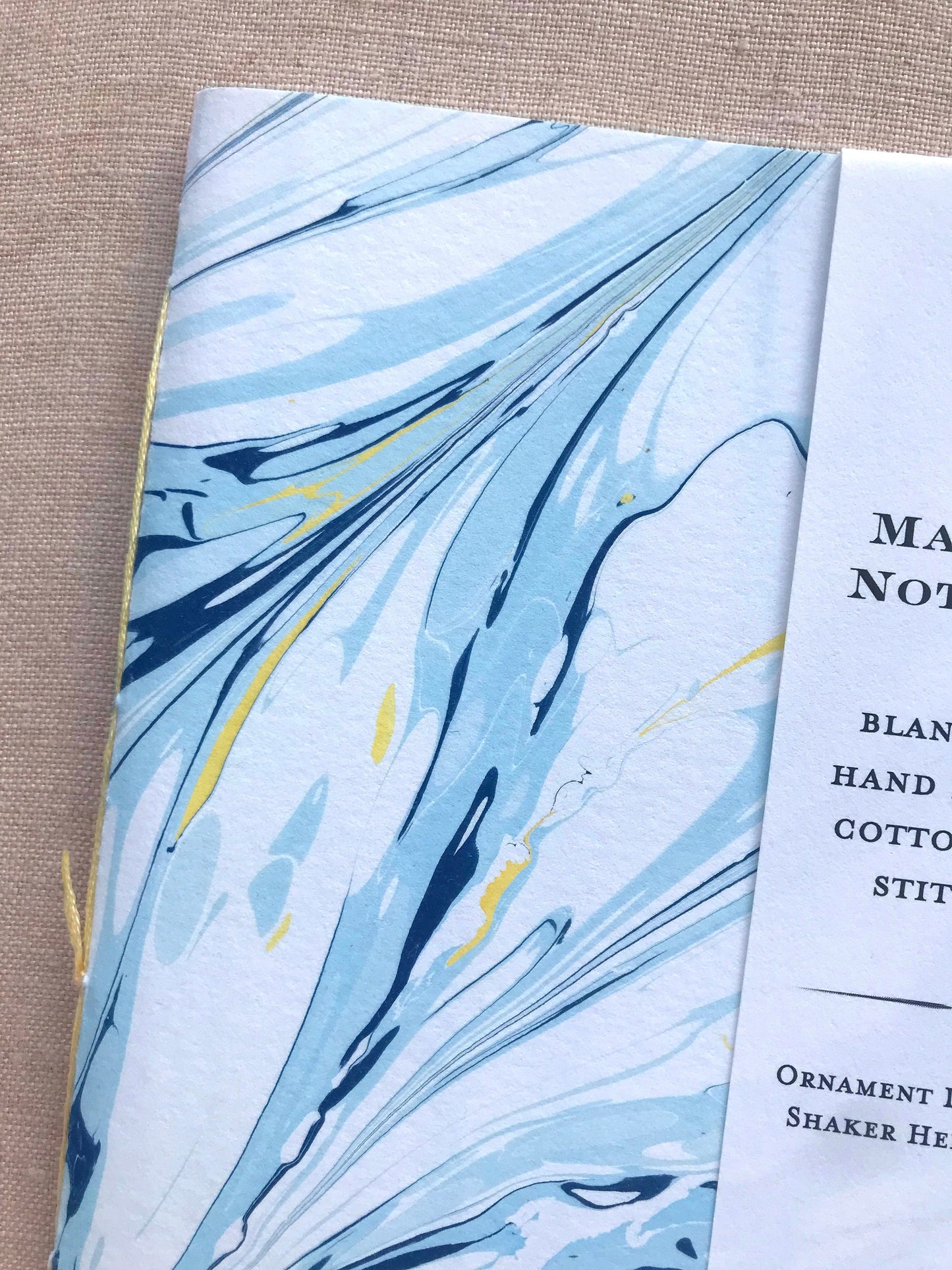 Hand Marbled Notebook in Blue and Yellow