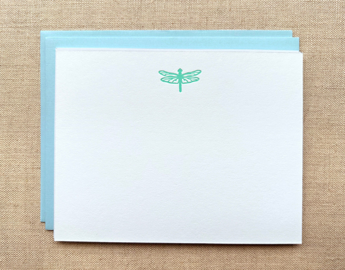 Flat Card Set with Letterpress Dragonfly