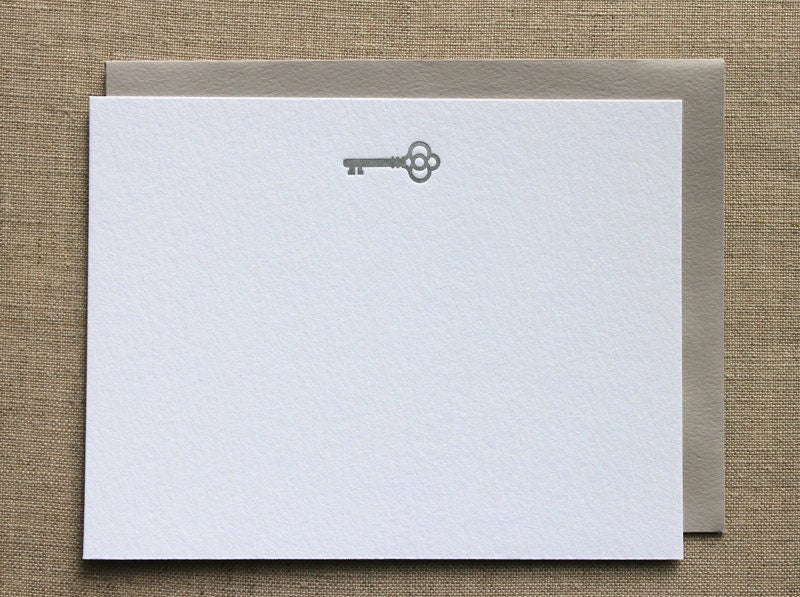 Flat Card Set with Letterpress Silver Key