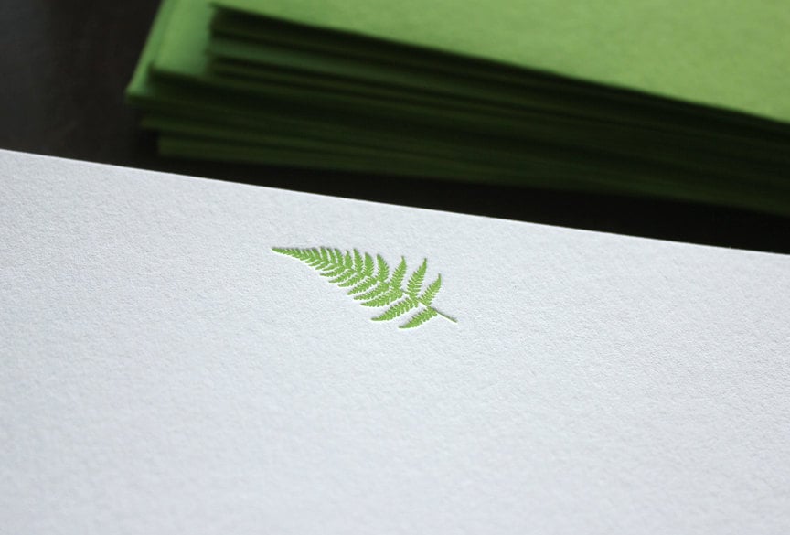 Flat Card Set with Letterpress Fern