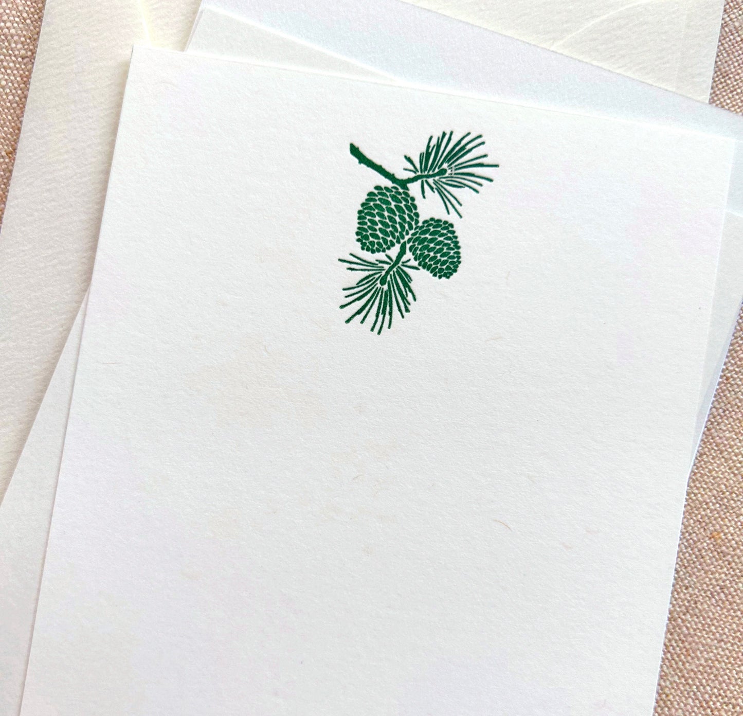 Flat Card Set with Letterpress Pine Bough (vertical)