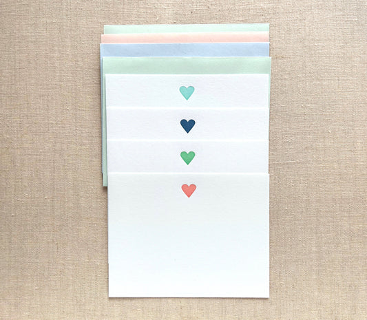 Set of Four Flat Cards with Multi-colored Hearts