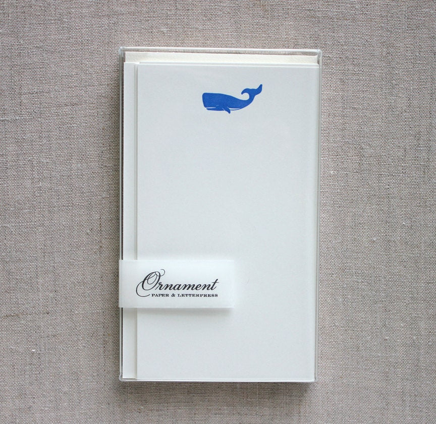 Flat Card Set with Letterpress Whale (vertical)