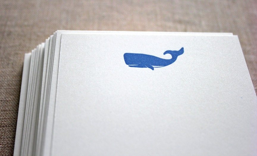 Flat Card Set with Letterpress Whale (vertical)