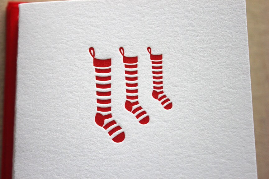 Christmas Stockings Letterpress Card Set