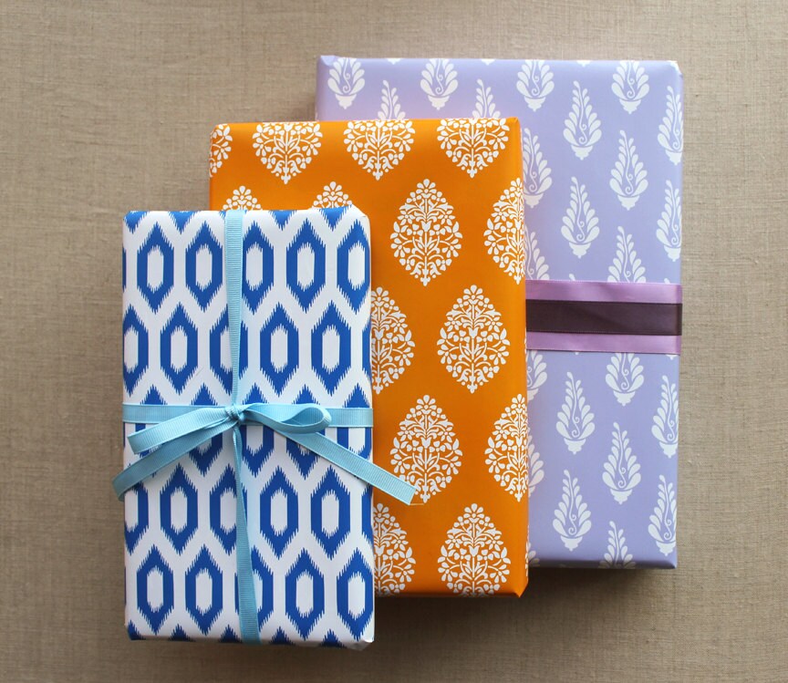 Blue Ikat Patterned Gift Wrap