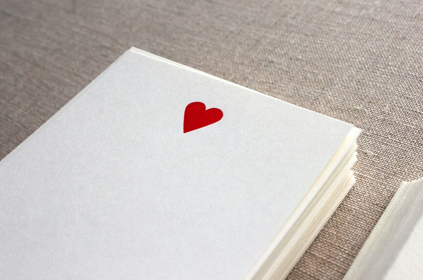 Flat Card Set with Letterpress Heart  (vertical)