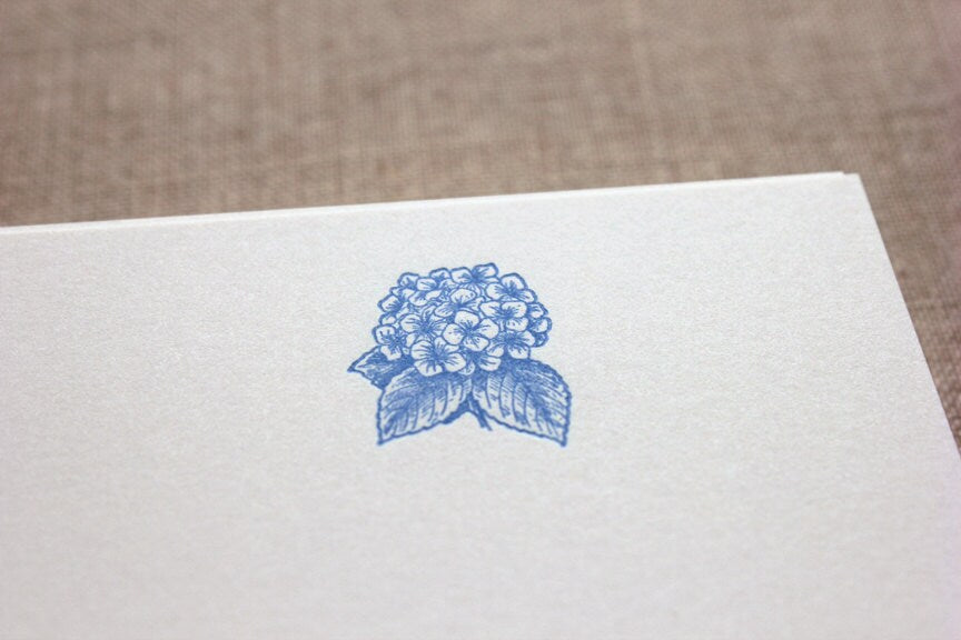 Flat Card Set with Letterpress Hydrangea (vertical)