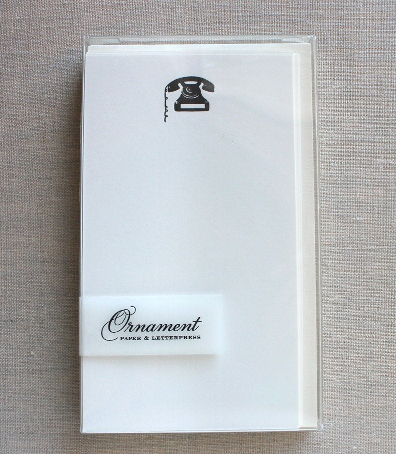 Flat Card Set with Letterpress Telephone (vertical)